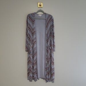 LuLaRoe Sarah Aztec Print Long Cardigan Sweater Duster Women Small Gray Purple
